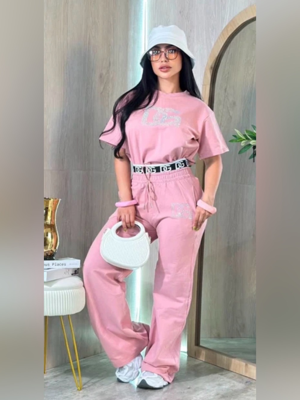 Women's Pink Two-Piece Lounge Pants Set size S